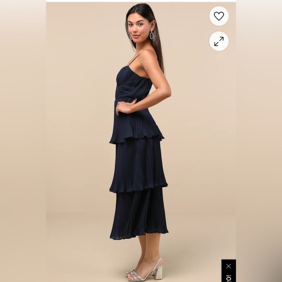 NWT Lulus Cascading Crush Black Tiered Bustier Midi Dress Large - Picture 2 of 15